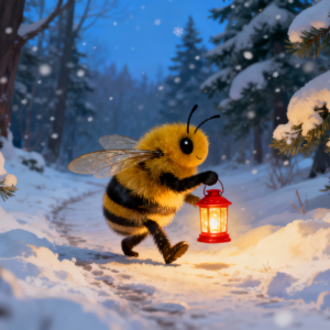Bee Holding Christmas Lantern PNG