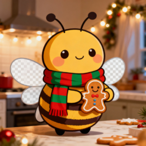 Cute Christmas Bee with Gingerbread Cookie
