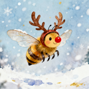 Watercolor Bee With Reindeer Antlers PNG