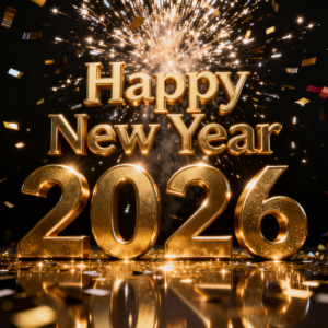 Gold 3D Happy New Year 2026 PNG
