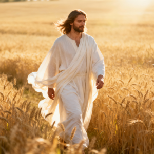 Realistic Jesus in Golden Wheat Field PNG