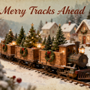 Merry Tracks Ahead Christmas Train PNG